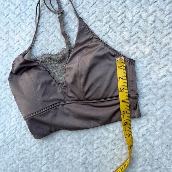 Daytrip Bralette Elegant Satin Lace Trim Lightly Lined Wireless XS Mocha - Picture 6 of 6